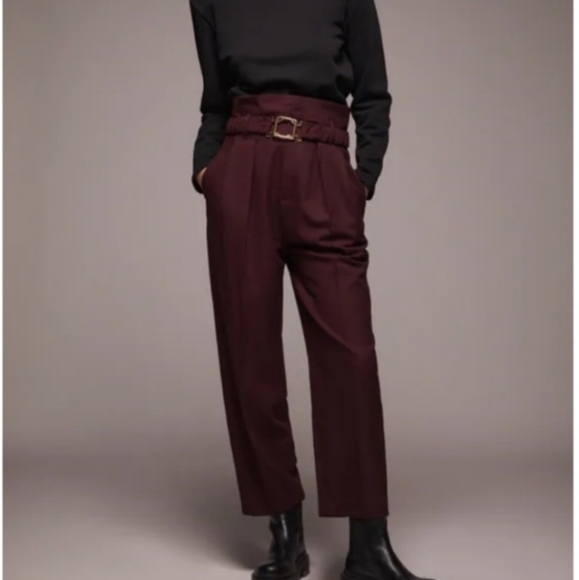 Zara Burgundy High Waist Paperbag Pants - Picture 5 of 6